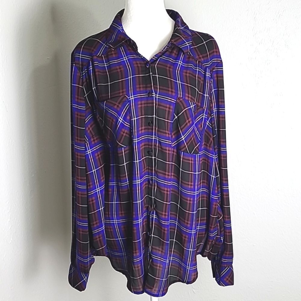 Torrid Blue, Maroon, Black Plaid Buttondown Shirt,  Size 1, US 1X